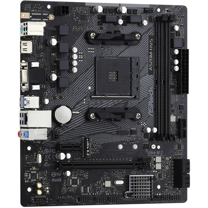 ASRock A520M-HVS (AM4/A520, 2*DDR4, PCIex16, D-Sub/HDMI, 4xSATAІІІ, M.2, GLan, 8ch, mATX)