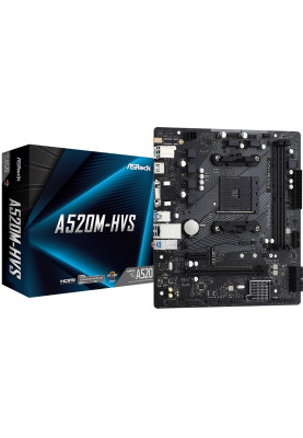 ASRock A520M-HVS (AM4/A520, 2*DDR4, PCIex16, D-Sub/HDMI, 4xSATAІІІ, M.2, GLan, 8ch, mATX)