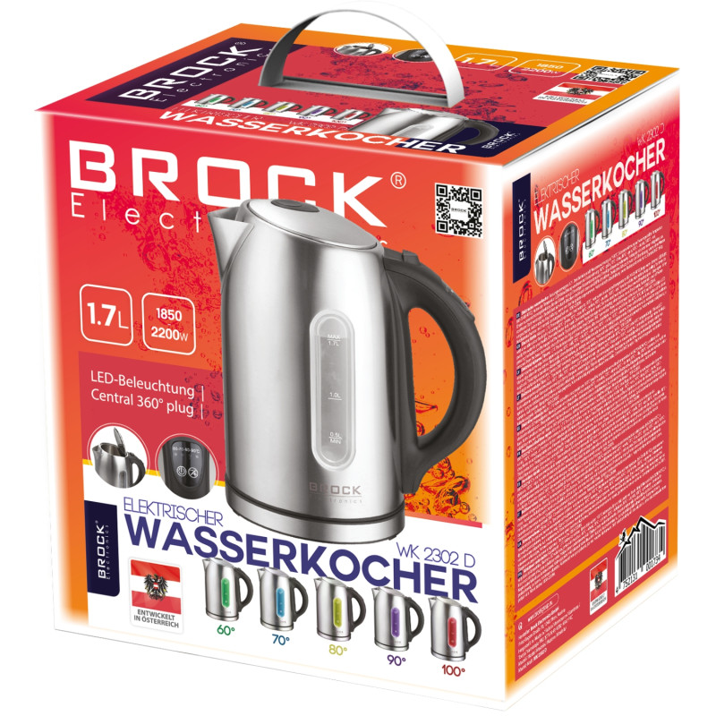 Електрочайник BROCK WK 2302 D 1850-2200Вт/ 1.7л/ встановлення температури нагріву/нерж.сталь