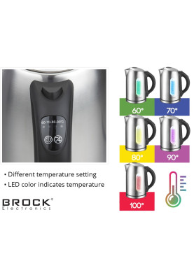 Електрочайник BROCK WK 2302 D 1850-2200Вт/ 1.7л/ встановлення температури нагріву/нерж.сталь
