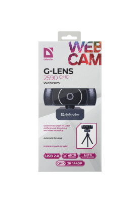 Веб-камера Defender G-lens 2590 QHD 2K 1440p, 3.7МП чорна