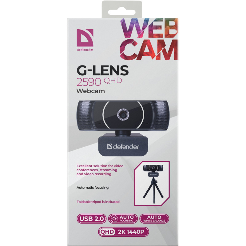 Веб-камера Defender G-lens 2590 QHD 2K 1440p, 3.7МП чорна