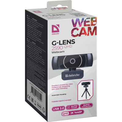 Веб-камера Defender G-lens 2590 QHD 2K 1440p, 3.7МП чорна Веб-камера Defender G-lens 2590 QHD 2K 1440p, 3.7МП чорна
