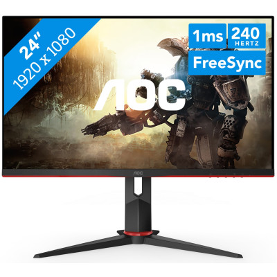 TFT 23.8" AOC 24G2ZU/BK, IPS, 240Hz, 0.5 ms, 2xHDMI, DP, 4 x USB 3.0, Pivot, колонки, чорний з черво