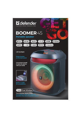 Акустична система 1.0 Defender Boomer 45, 45W, Bluetooth/LED/MIC/TWS/Light/FM чорна