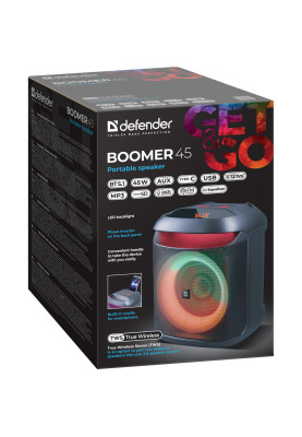 Акустична система 1.0 Defender Boomer 45, 45W, Bluetooth/LED/MIC/TWS/Light/FM чорна