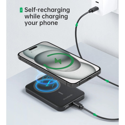 УМБ Choetech Magnetic Wireless 5000mAh 20W PD Qi-15W USB-C In/Out, тонкий, Black УМБ Choetech Magnetic Wireless 5000mAh 20W PD Qi-15W USB-C In/Out, тонкий, Black