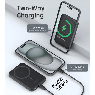УМБ Choetech Magnetic Wireless 5000mAh 20W PD Qi-15W USB-C In/Out, тонкий, Black УМБ Choetech Magnetic Wireless 5000mAh 20W PD Qi-15W USB-C In/Out, тонкий, Black