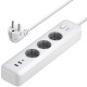 Фільтр живлення Power filtr 2м Ugreen, 3 розетки + 2 USB-A + PD, білий