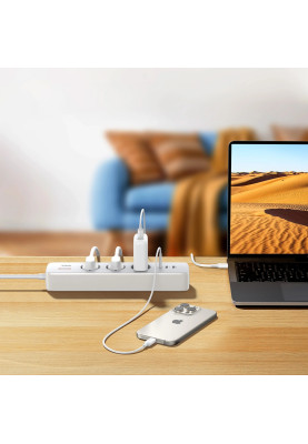 Фільтр живлення Power filtr 2м Ugreen, 3 розетки + 2 USB-A + PD, білий