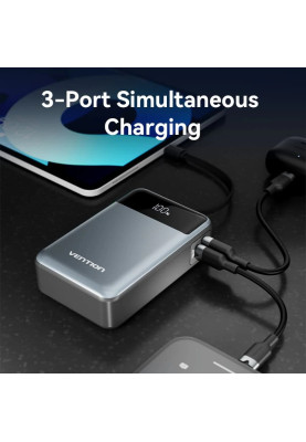 УМБ Vention 20000mAh 65W 3A PD,QC3.0,USB-A,1хType-C OUT,with Built-in USB-C Cable, LED Display,Black