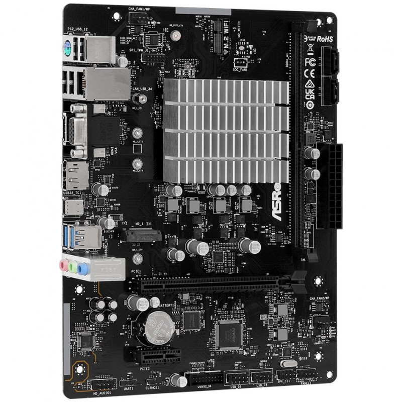 ASRock N100M (Quad-Core N100 3.4GHz, 1xDDR4 DIMM, VGA/HDMI/DP, 1*PCIe, 2xSATAIII, M.2, GLan, mATX)