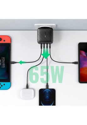 Зарядний пристрій 4xUSB 65W (3xType-C+USB A QC3 SCP FCP AFC) GAN Charger чорний CD224 Ugreen