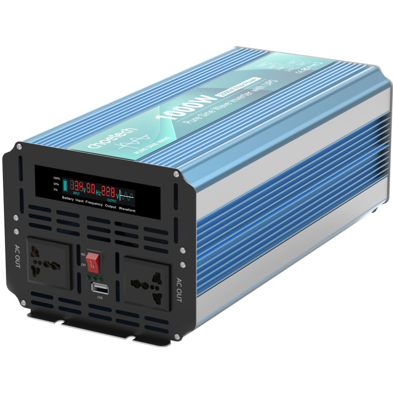 Інвертор Choetech з зарядкою, функція ДБЖ 12\220V 1000Вт, LiFePO₄/Li-ion/AGM/GEL, чиста синусоїда