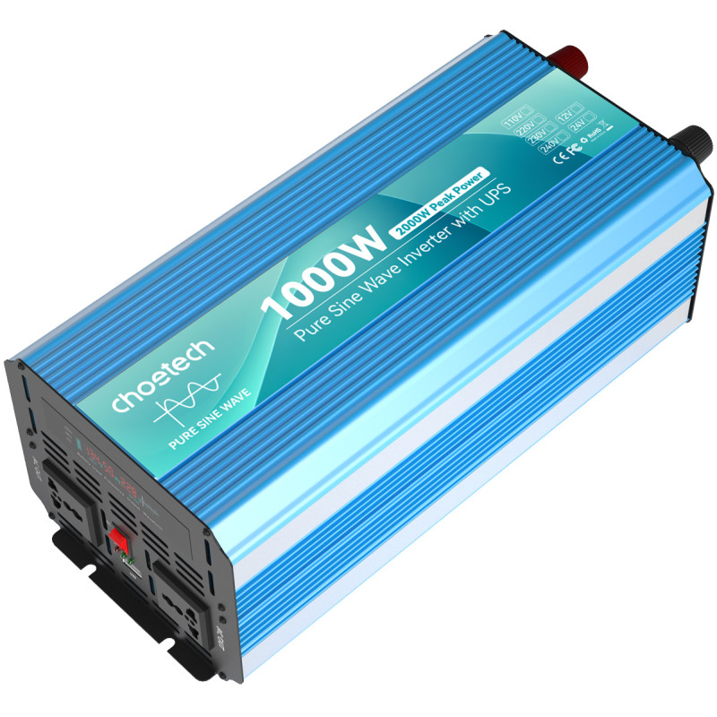 Інвертор Choetech з зарядкою, функція ДБЖ 12\220V 1000Вт, LiFePO₄/Li-ion/AGM/GEL, чиста синусоїда