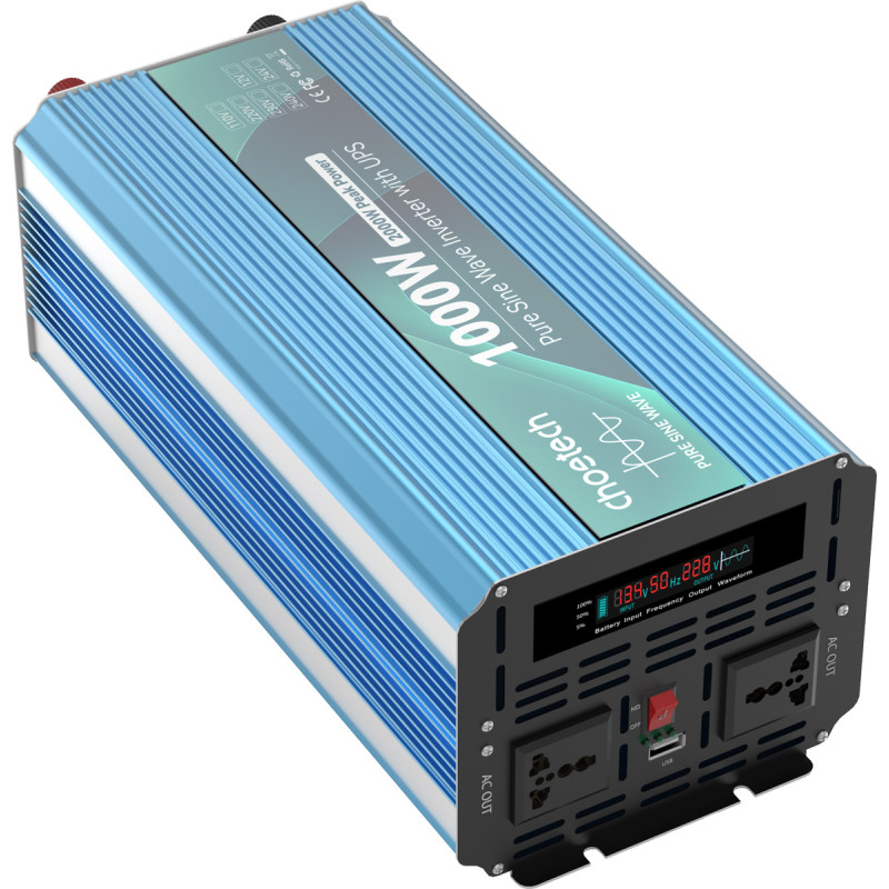 Інвертор Choetech з зарядкою, функція ДБЖ 12\220V 1000Вт, LiFePO₄/Li-ion/AGM/GEL, чиста синусоїда