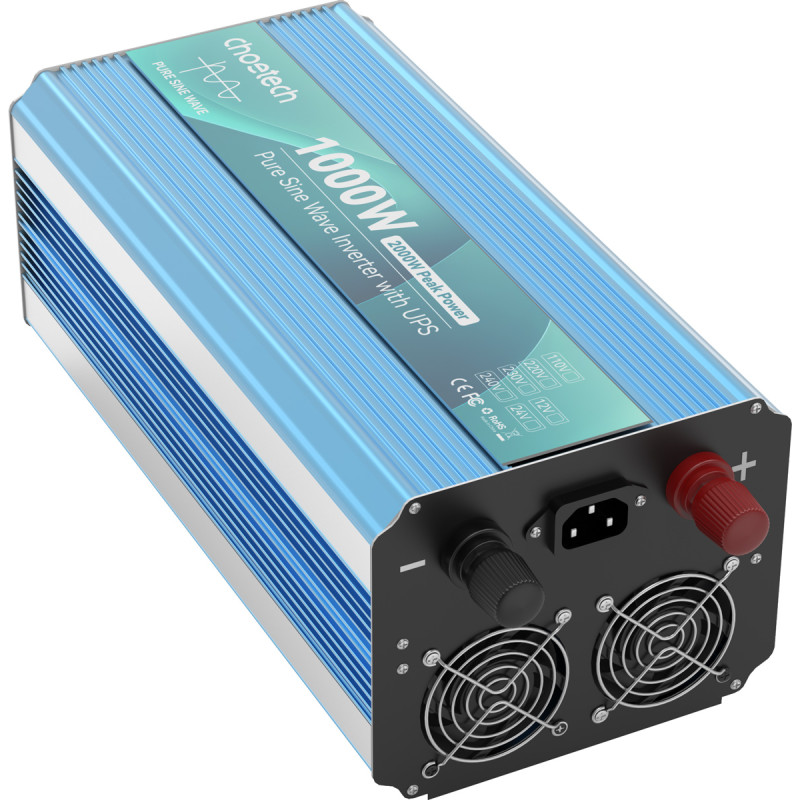 Інвертор Choetech з зарядкою, функція ДБЖ 12\220V 1000Вт, LiFePO₄/Li-ion/AGM/GEL, чиста синусоїда