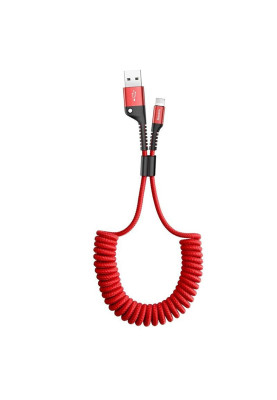 Кабель USB AM-Lightning M, 1 м, 2A, Спіральний-закручений Червоний, Fish eye Spring, CALSR Baseus