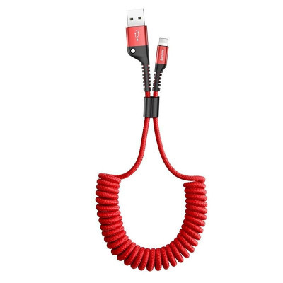 Кабель USB AM-Lightning M, 1 м, 2A, Спіральний-закручений Червоний, Fish eye Spring, CALSR Baseus
