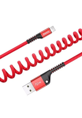 Кабель USB AM-Lightning M, 1 м, 2A, Спіральний-закручений Червоний, Fish eye Spring, CALSR Baseus