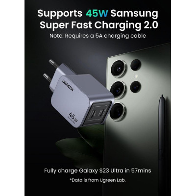 Зарядний пристрій 2xUSB 45W (2хUSB-C) Gan Nexode Pro X707 Ugreen