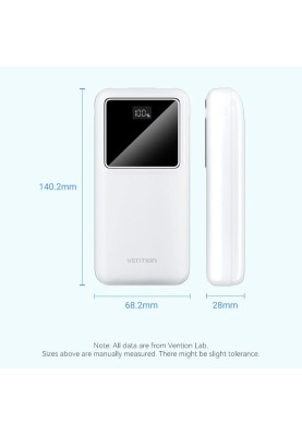 УМБ Vention 20000mAh 22.5W 3A,PD,QC 3.0, Micro-USB,USB-C,2xUSB-A, LED Display White