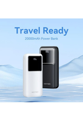 УМБ Vention 20000mAh 22.5W 3A,PD,QC 3.0, Micro-USB,USB-C,2xUSB-A, LED Display White
