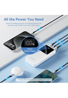 УМБ Vention 20000mAh 22.5W 3A,PD,QC 3.0, Micro-USB,USB-C,2xUSB-A, LED Display White