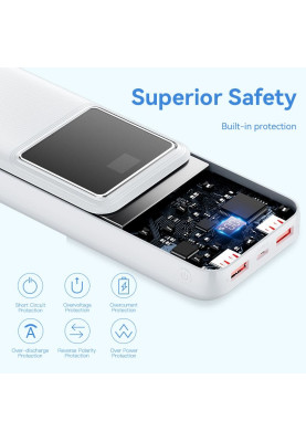 УМБ Vention 20000mAh 22.5W 3A,PD,QC 3.0, Micro-USB,USB-C,2xUSB-A, LED Display White