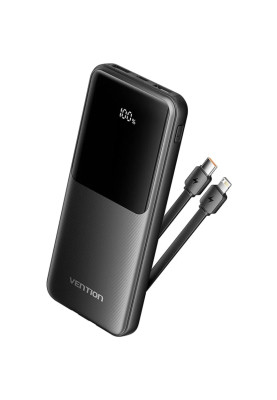 УМБ Vention 10000mAh 22.5W 3A PD, Micro-USB,USB-C,2xUSB-A,Built-in USB-C+Lightning Cables Black