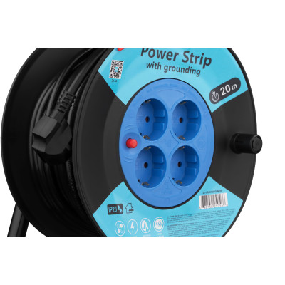 Подовжувач на катушці 2E 4XSchuko на котушці, ІР20, 3G*1.5мм, 20м, чорний