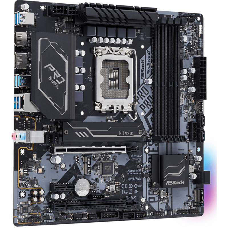 ASRock H670M PRO RS (1700/H670, 4*DDR4, 2xPCIex16, 4xSATAІІІ, 2xM.2, GLan, 7.1ch, mATX)