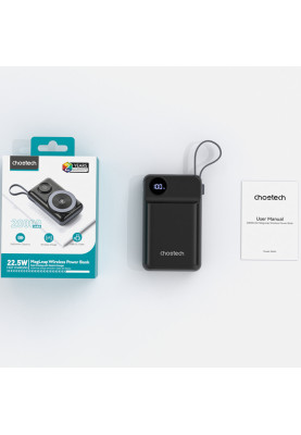 УМБ Choetech Magnetic Wireless 20000mAh 22.5W PD,QC3.0, USB-A,2xUSB-C, Apple Watch charger Black