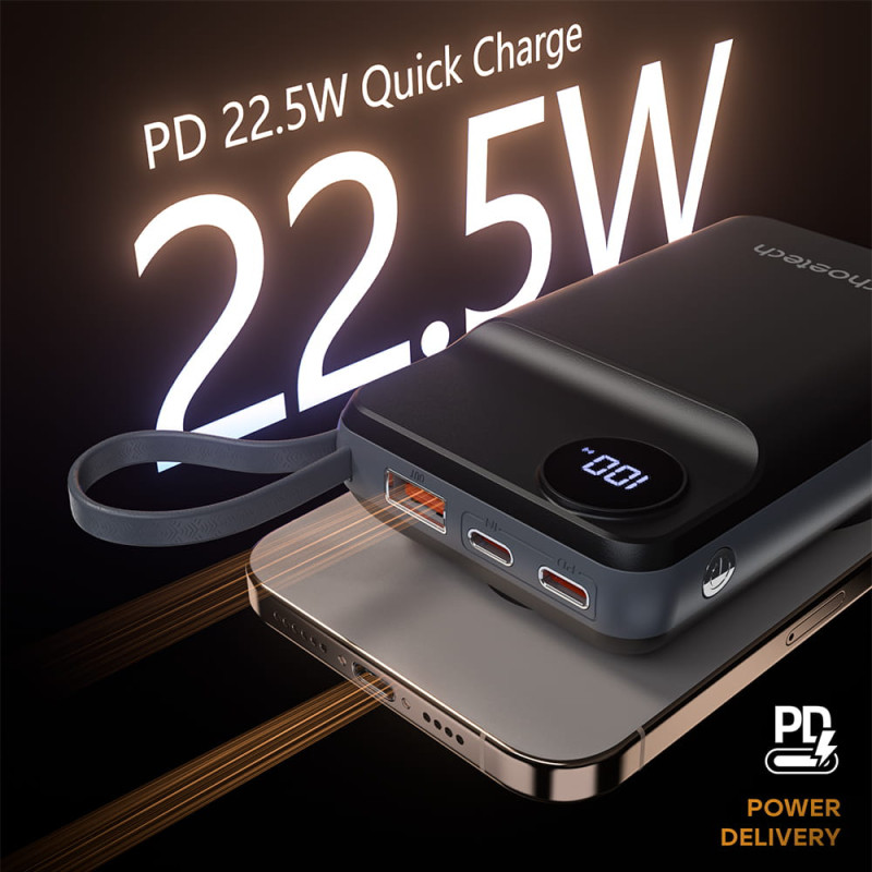 УМБ Choetech Magnetic Wireless 20000mAh 22.5W PD,QC3.0, USB-A,2xUSB-C, Apple Watch charger Black