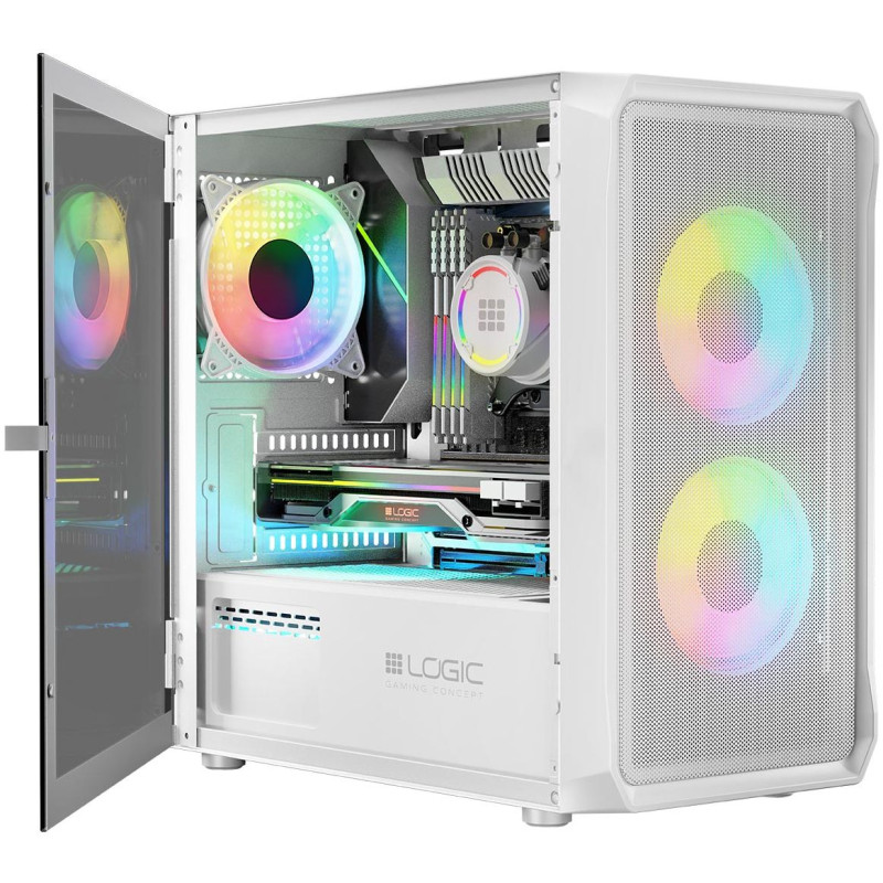 Корпус LogicConcept PORTOS MESH+GLASS ARGB fans 3x120mm WHITE без БЖ mATX