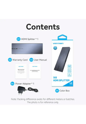 Сплітер HDMI 1.4 UHD 4K 30Hz 3D, HDCP 1x8 ports Чорний Vention