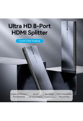 Сплітер HDMI 1.4 UHD 4K 30Hz 3D, HDCP 1x8 ports Чорний Vention