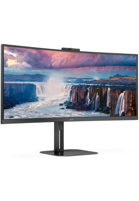 TFT 34" AOC CU34V5CW/BK, WQHD, VA, 100Гц, 1 мс, вигнутий, HDMI, DP, USB-C, USB-hub, webcam, колонки