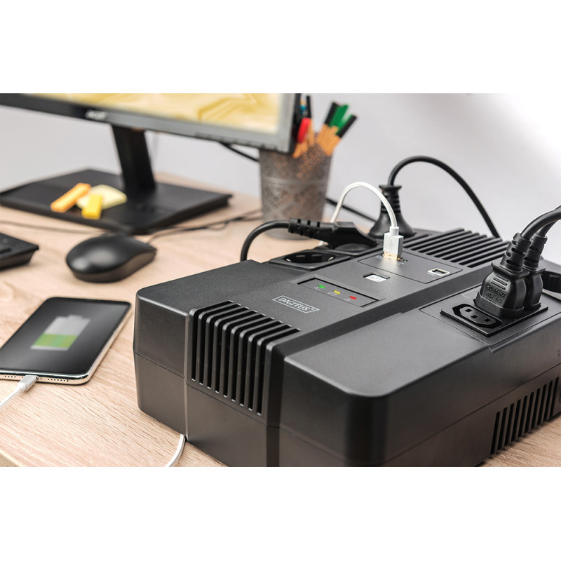 ДБЖ Digitus Line-Interactive, 800VA/480W, LED, 4xSchuko/3xC13, RJ45, USB