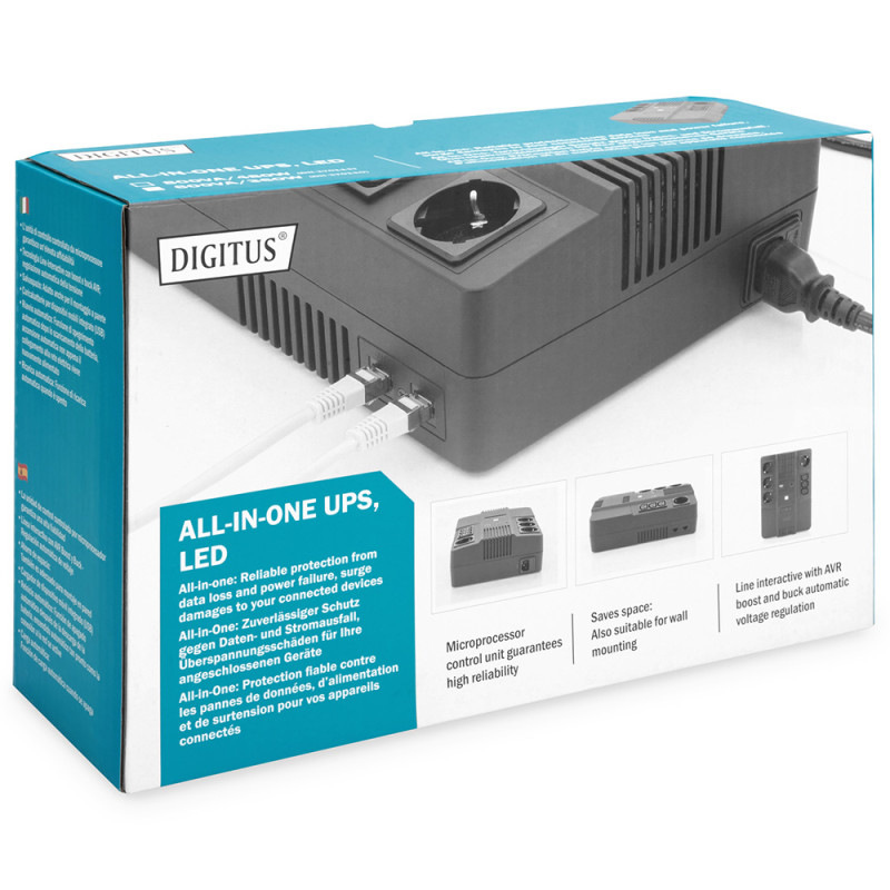 ДБЖ Digitus Line-Interactive, 800VA/480W, LED, 4xSchuko/3xC13, RJ45, USB