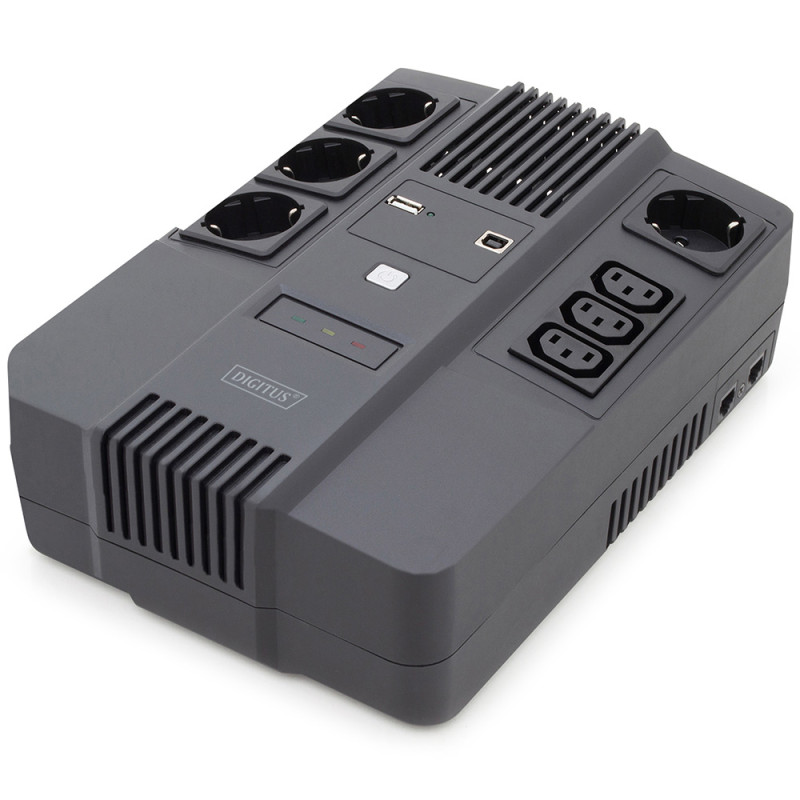 ДБЖ Digitus Line-Interactive, 800VA/480W, LED, 4xSchuko/3xC13, RJ45, USB