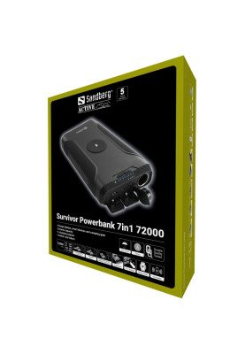 УМБ Sandberg Survivor 72000mAh DC70W, PD,2xUSB-C 60W,QC3.0(18W)USB-A, Cigar Lighter,Wireless, Li-Ion