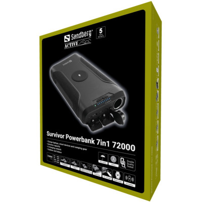УМБ Sandberg Survivor 72000mAh DC70W, PD,2xUSB-C 60W,QC3.0(18W)USB-A, Cigar Lighter,Wireless, Li-Ion