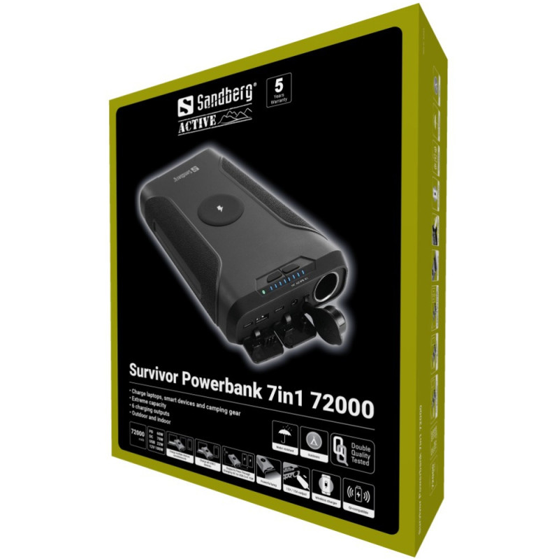 УМБ Sandberg Survivor 72000mAh DC70W, PD,2xUSB-C 60W,QC3.0(18W)USB-A, Cigar Lighter,Wireless, Li-Ion