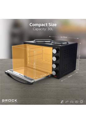 Електрична піч BROCK TO 3002 B 1600Вт/ 30л /електроплита/ механічне керування/чорна