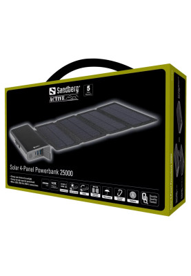 Повербанк  сонячна 4-Panel 8W Sandberg PD 25000 mAh, 2xUSB, Type-C OUT
