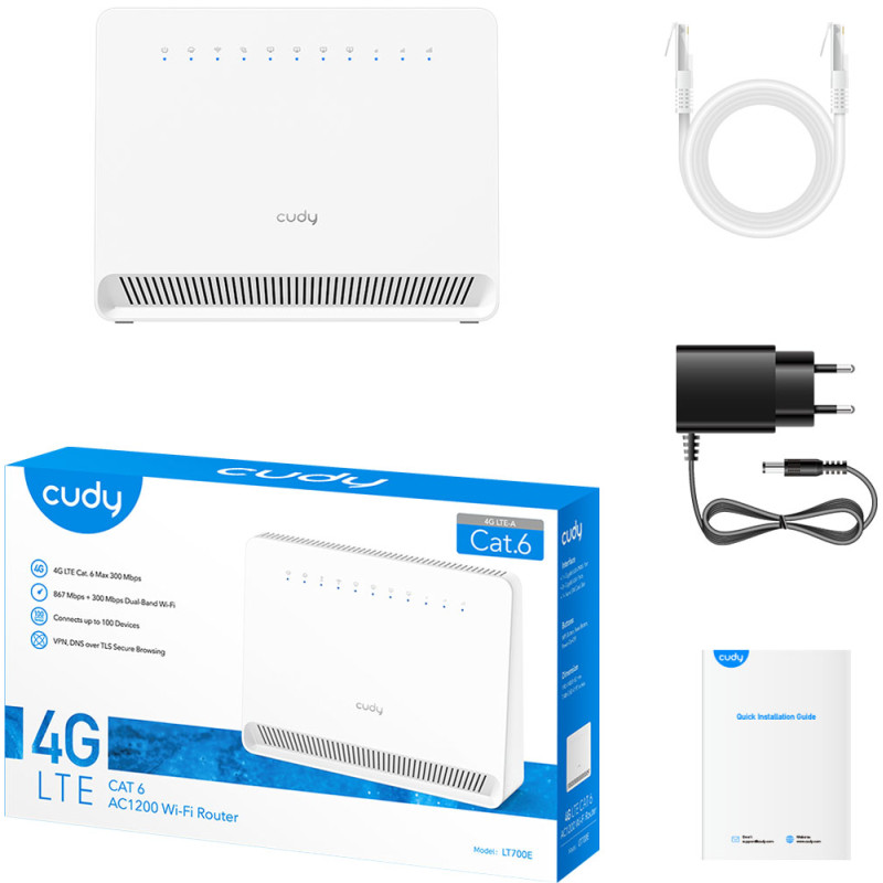 Маршрутизатор Cudy LT700E, AC1200 Wi-Fi 4G LTE-Cat6 Gigabit Router