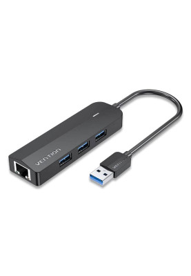 Хаб USB 3.0 -> 3хUSB 3.0/RJ45 Gigabit чорний Vention