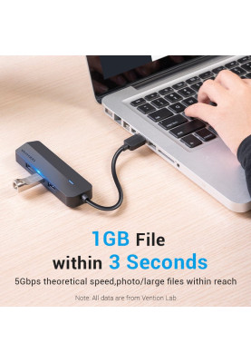 Хаб USB 3.0 -> 3хUSB 3.0/RJ45 Gigabit чорний Vention
