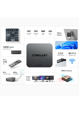 Комп'ютер Teclast Mini PC N20Pro N95/16GB/SSD512GB/WiFi/BT/Win11Pro
